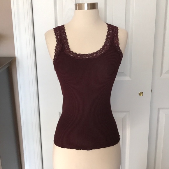 Acrobat Tops - Acrobat Burgundy Silk/Lace Trimmed Tank Top